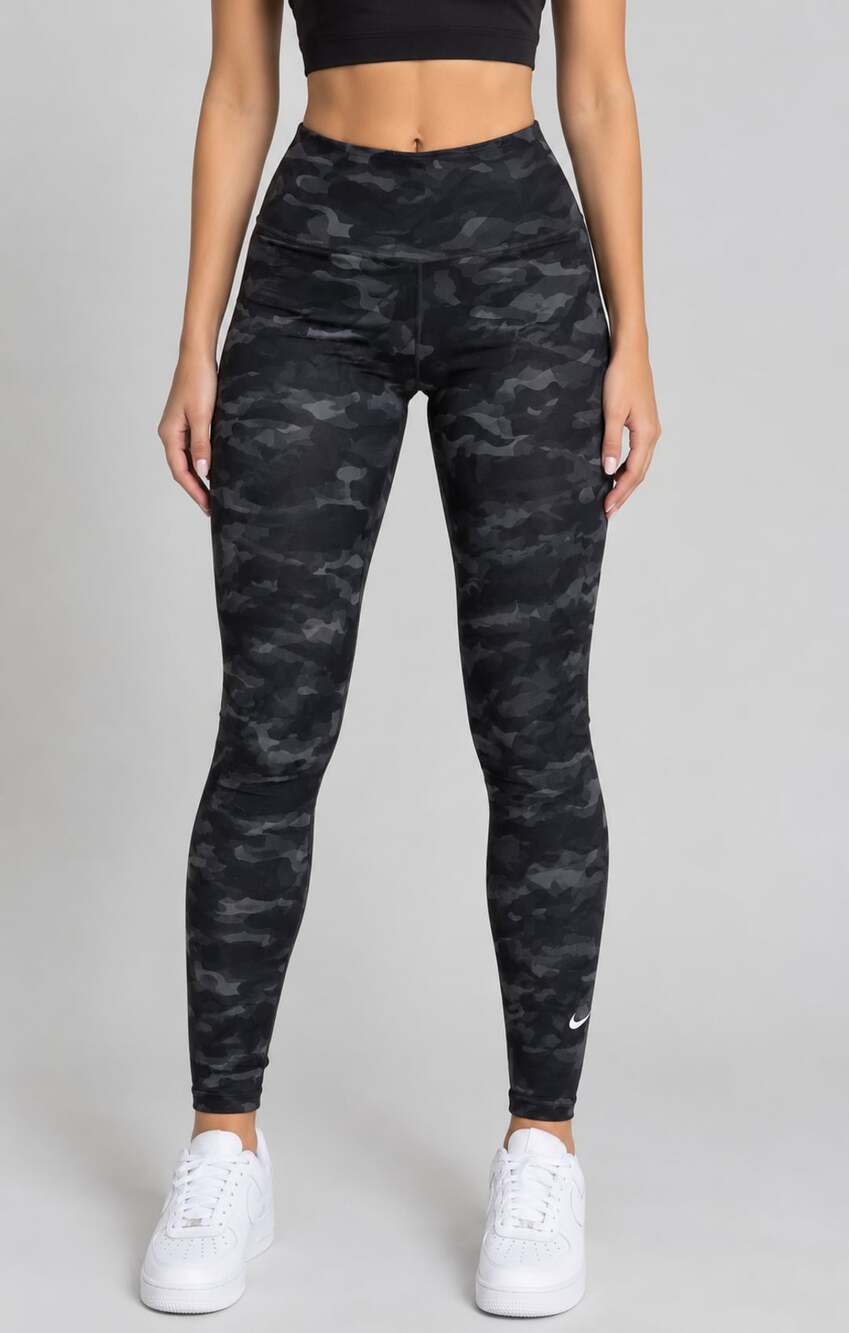 Nike One Leggings Size S Camo Black Mid Rise Full Length